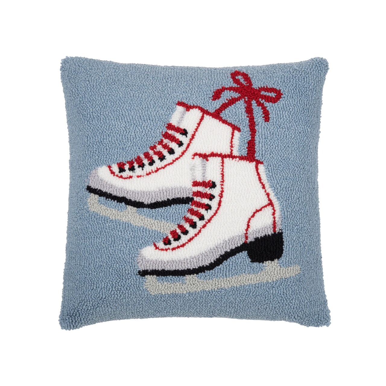 Pair Ice Skates on Gray Background Hooked Pillow Accent Pillow 18" x 18"